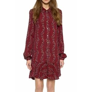 Free People Tunic Dress XS Red Floral Button Up Long Sleeve Lightweight